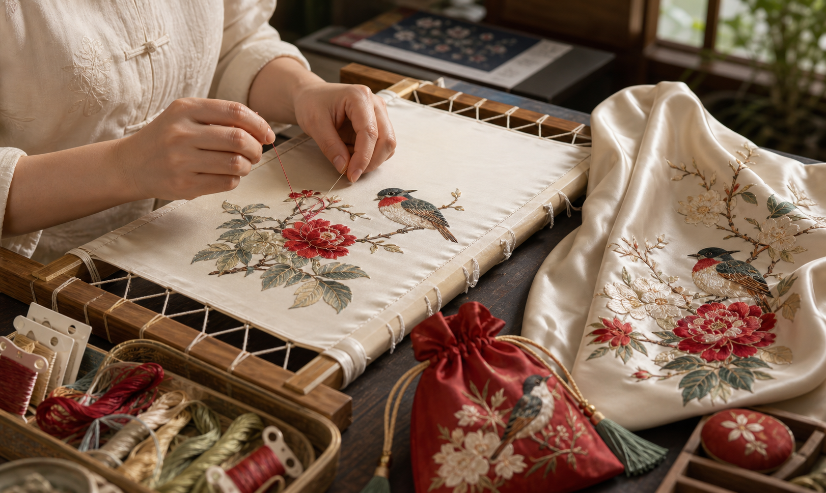 Fine silk embroidery